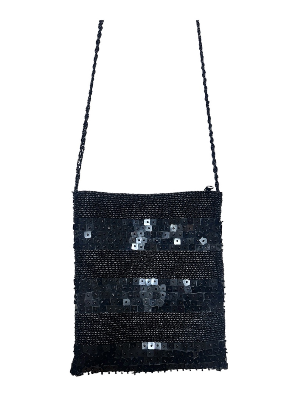 Vintage Black Beaded and Sequin Crossbody Bag